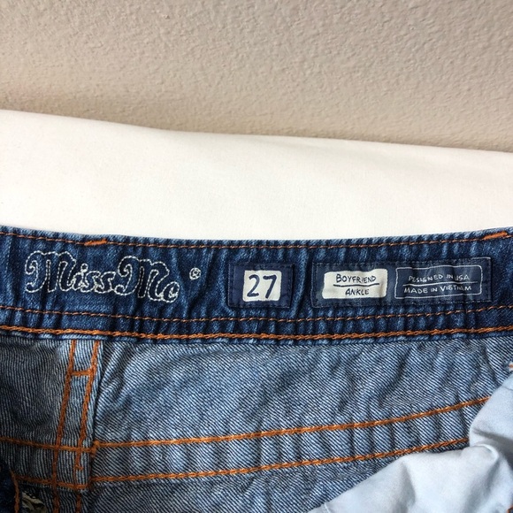 Miss Me Jeans Cotton Distress Ripped Blue Wash MidRise Boyfriend Ankle Jeans 27 - Picture 7 of 15